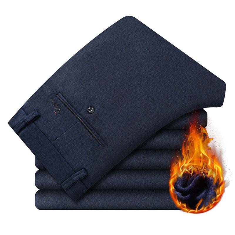 Winter Plus Velvet Middle-aged Men's Cotton Casual Pants Men's High Waist Straight Casual Men's Trousers