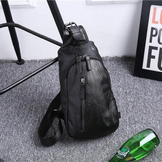 Chest Bag Men's Multi-layer Zipper with Headphone Hole Messenger Bag Outdoor Sports Shoulder Bag