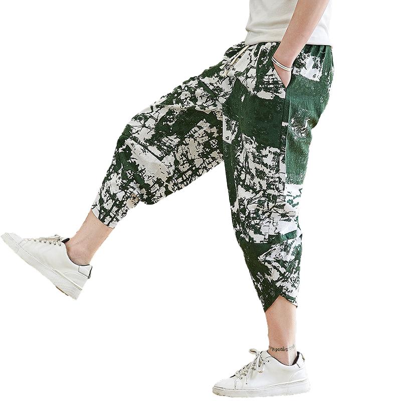 Pants Men's Loose All-match Trend Cotton and Linen Casual Pants Plus Size Seven-point Harem Pants Seven-point Wide-leg Pants Summer Shorts