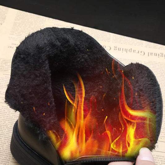 Autumn and Winter Soft Leather Lace-up Zipper Thick Heel Martin Boots Women Mid-high Heel Korean Warm and Comfortable All-match Cotton Boots