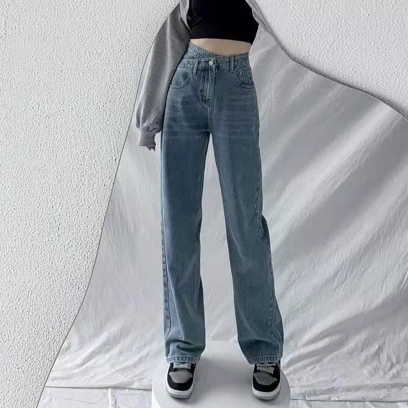 Retro High Waist Wide Leg Jeans Women's 2022 Spring and Autumn New Loose and Thin Straight Trousers Drape Mopping Pants