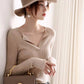 Pofulove Autumn Winter Students Inside Coat V-neck Striped Sweater Warm Bottoming Shirt Black