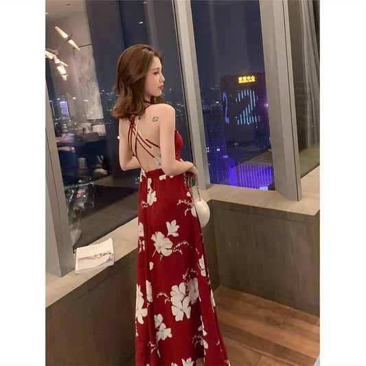 Floral Print Summer Beach Dress Women Sexy Flower Print V-neck Off Shoulder Long Maxi Dress Vestido