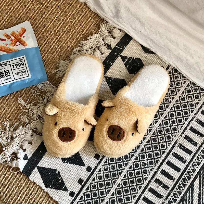 Cotton Slippers Female Cute Piggy Slippers Female Winter Plush Warm Home Baotou Slippers Soft and Breathable Comfortable