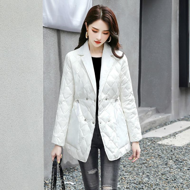 Women's Cotton-padded Clothes Mid-length Korean Style Waist Slim Slimming Suit Collar Down Cotton Jacket