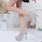 Women's Shoes Spring  Summer Korean Style Super High Heel Stiletto Round Toe Silver High Heels Sexy Female Waterproof Platform Single Shoes 12cm