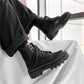 Black Thick-soled Heightened Martin Boots Men's Spring High-top Shoes Korean Style Student All-match Boots