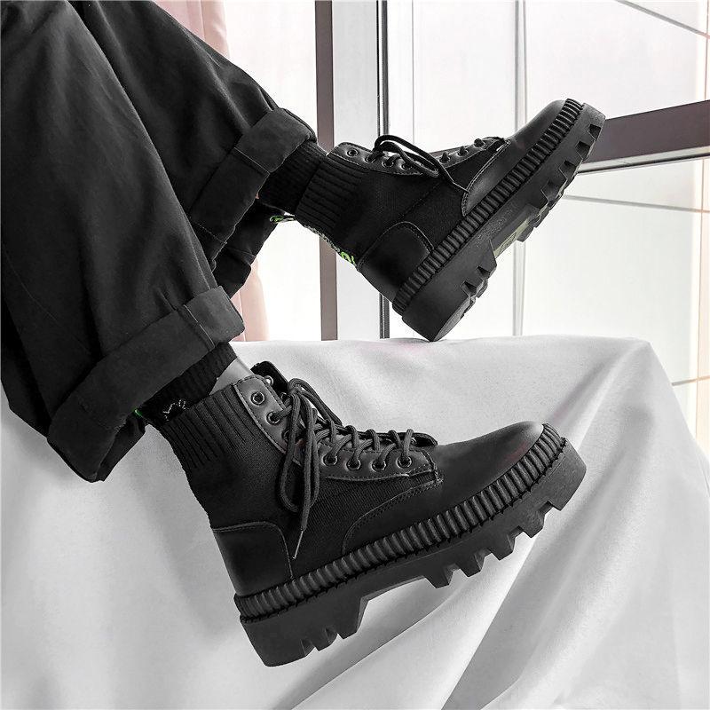 British Style Fashion Trend Martin Boots Men's High-top Shoes Korean Leather Boots All-match High School Boots for Students