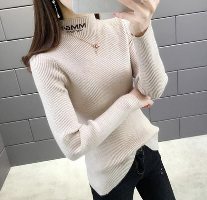 Half Turtleneck Bottoming Shirt Women's Autumn and Winter Outer Wear All-match Slim Short Pullover Sweater