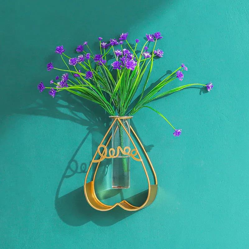 Iron Art Flower Arrangement Flower Device Wall Decoration Pendant Wall-mounted Flower Stand with Light Strip