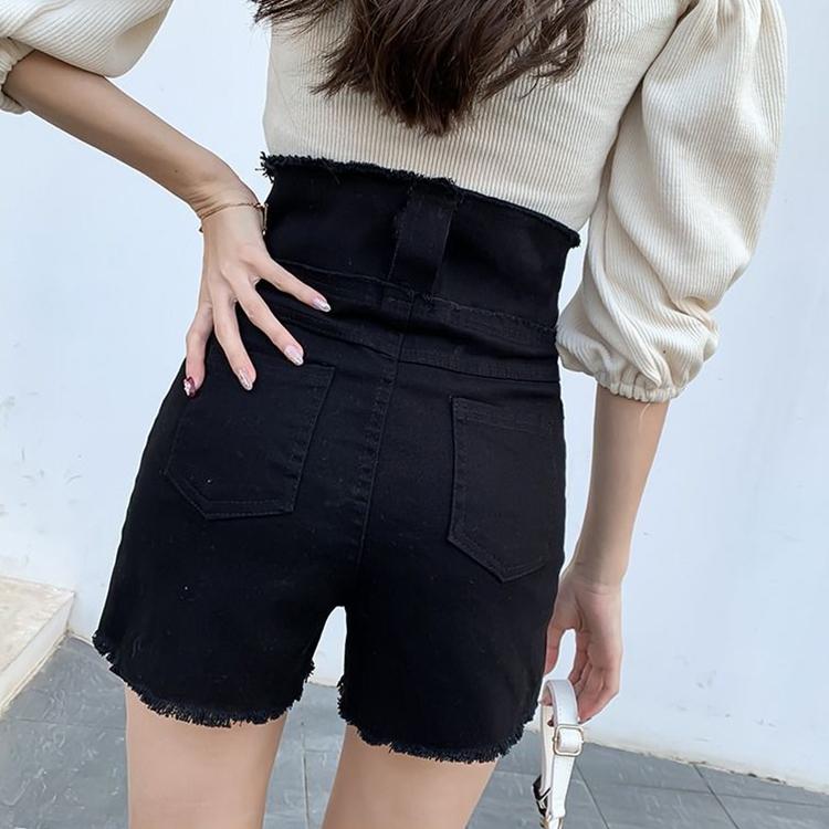 WTEMPO Long Zipper High Waist Denim Shorts Women Loose Spring and Summer Casual Shorts