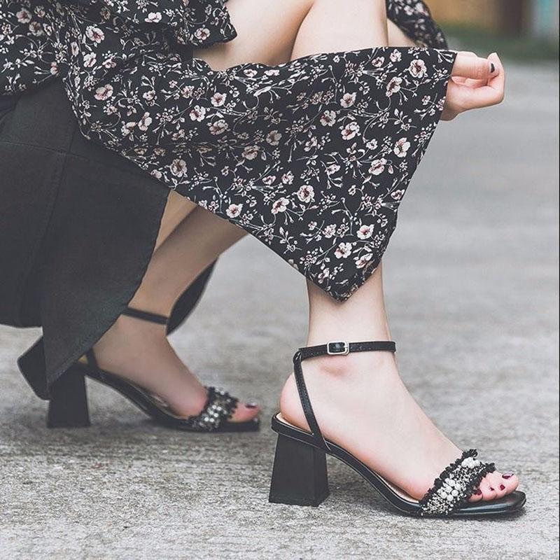 Women's Summer Roman Sandals All-match Fashionable Women's Shoes Korean Style Thick Heel Open Toe Buckle High Heels
