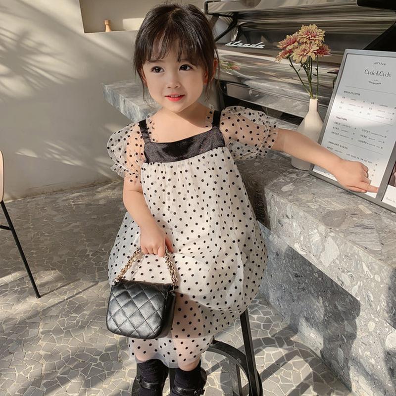 Girls Dresses Mesh Elegant Polka Dot Princess Dress Kids Fairy Puffy Full Sleeve Birthday Party Vestidos Children Clothes
