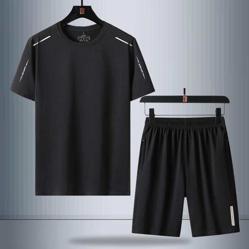 Short-sleeved T-shirt Men's Ice Silk Quick-drying Summer Men's Sports and Leisure Shorts Suit Half-sleeved Loose Two-piece Suit