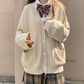 Core-spun Yarn V-neck Uniform with Sweater Coat Knitted Cardigan Loose Lantern Sleeve Women Autumn