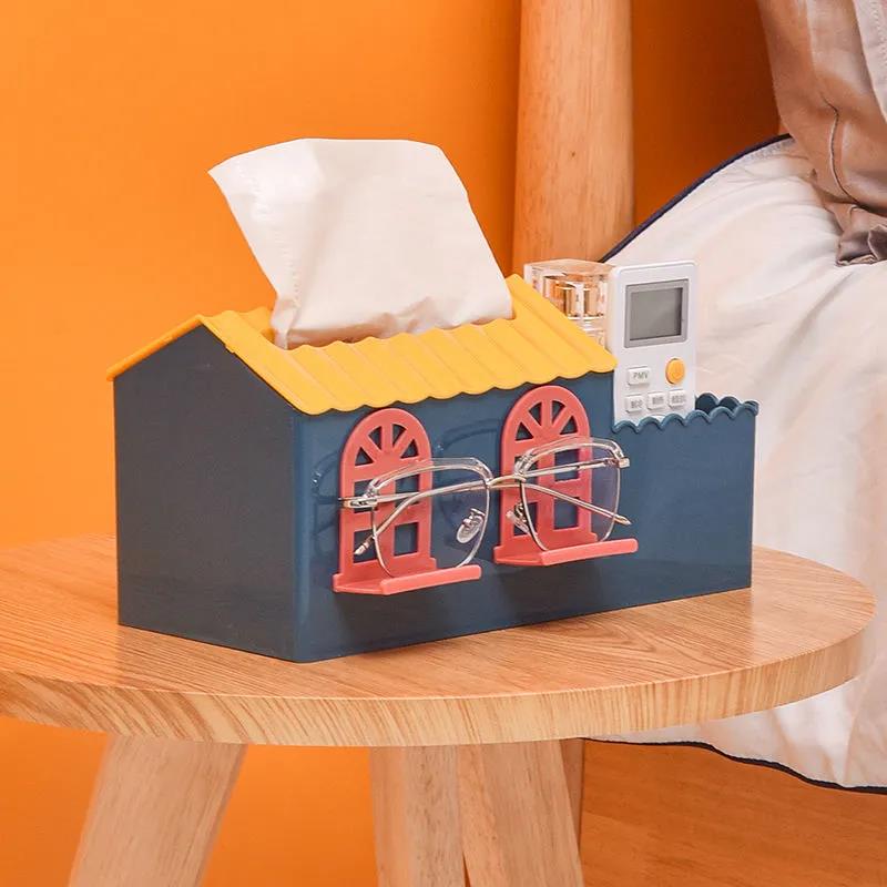 Villa Tissue Box Home Living Room Coffee Table Multifunctional Desktop Paper Box Glasses Remote Control Cartoon Ventilation Storage Box