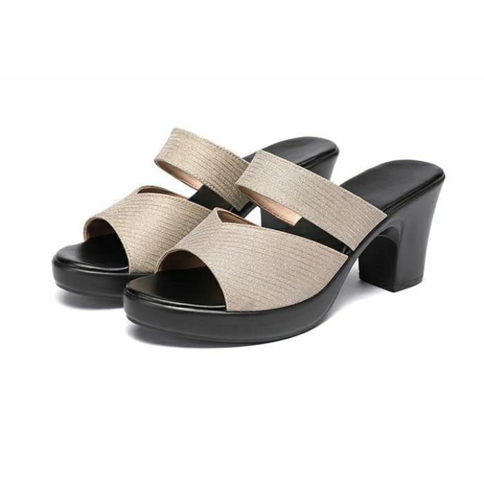 Women's Summer Fashion Increased Slope Fish Mouth Sandals All-match Casual Shiny Sandals and Slippers