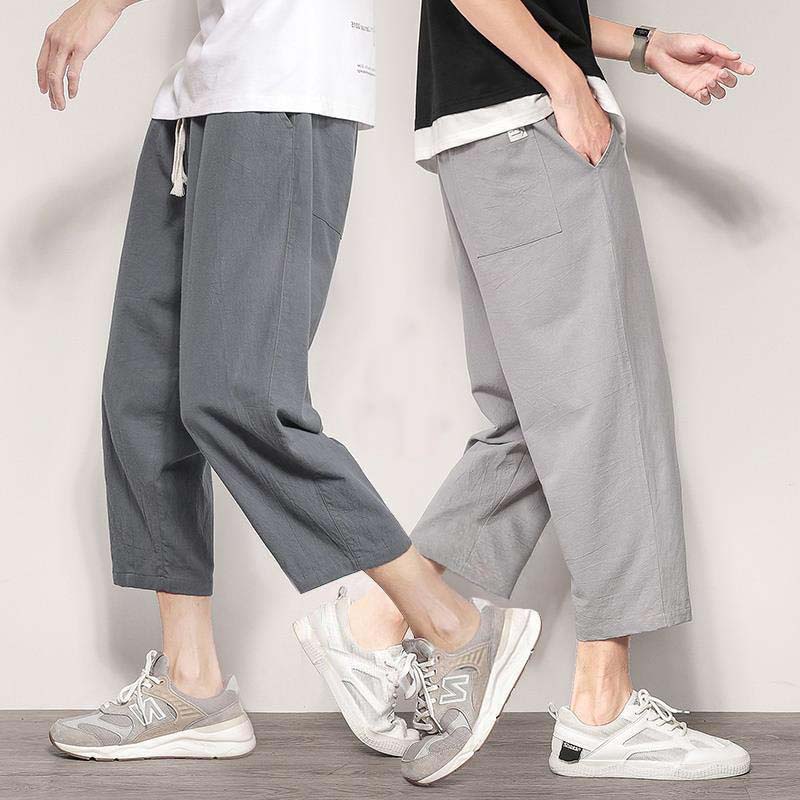 Summer Pants Men's Thin Cotton and Linen Eight-point Casual Trousers Loose Wide-leg Linen Men's Pants