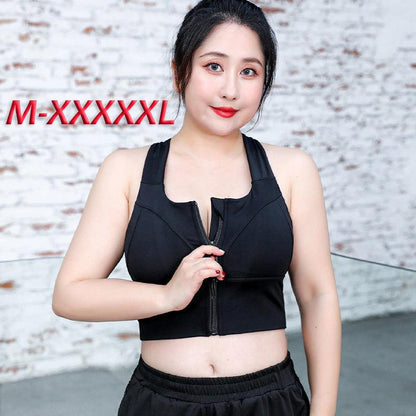 Women's Sports Bra Front Zipper Shockproof Fitness Sports Underwear Solid Color Yoga Vest