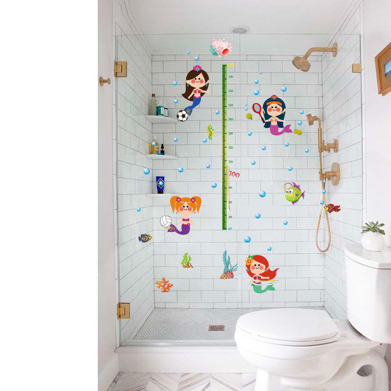 [Wall sticker ]Mermaid Fish Height Wall Stickers For Kids Rooms Baby Room Nursery Bathroom Living Ro