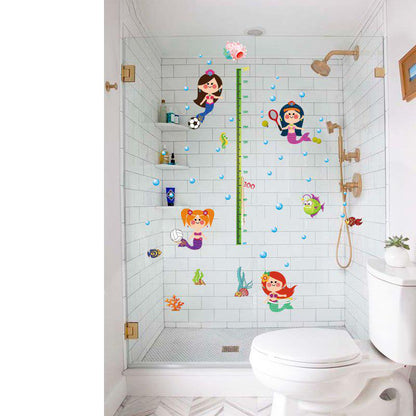 [Wall sticker ]Mermaid Fish Height Wall Stickers For Kids Rooms Baby Room Nursery Bathroom Living Ro