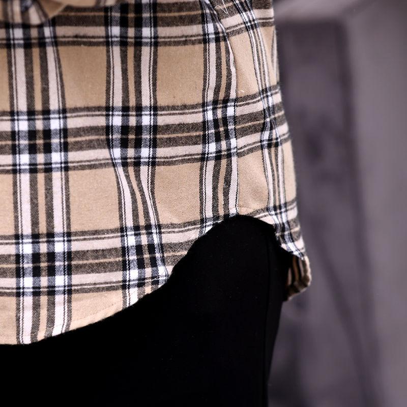 Large Size 150kg Wearable Pink Plaid Shirt Women Loose Brushed Shirt Casual Lapel Long Sleeve blouses