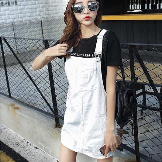 Casual Fashion Women's Clothing Ripped Jean Strap Skirt Slim A Word Straight Short Dress