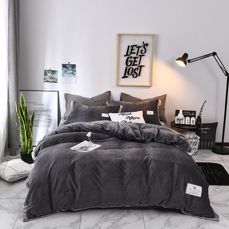 Cotton solid color wool fabric bedding set quilt cover sheet set pillowcase home four-piece