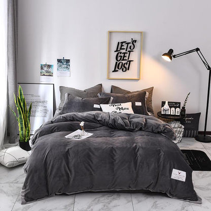 Cotton solid color wool fabric bedding set quilt cover sheet set pillowcase home four-piece