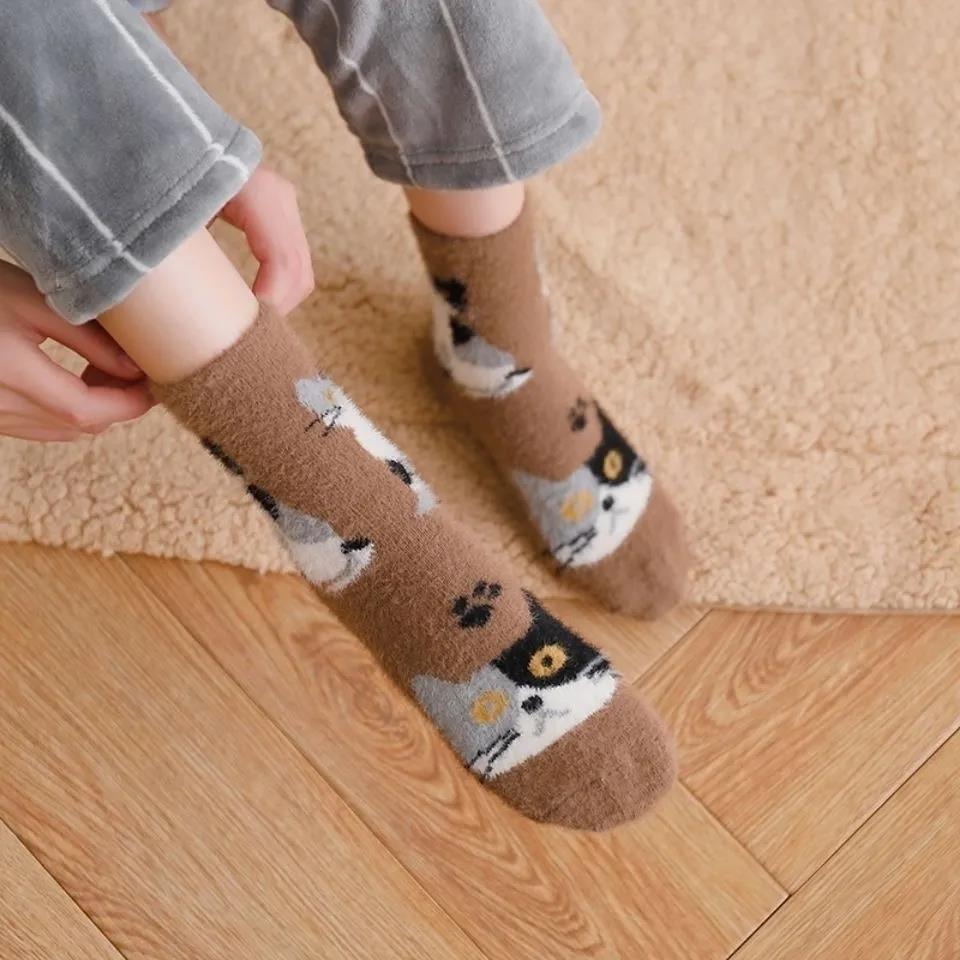 Mink Fleece Socks Autumn and Winter Plus Fleece Thick Warm Floor Socks Women's Coral Fleece Home Sleep Socks