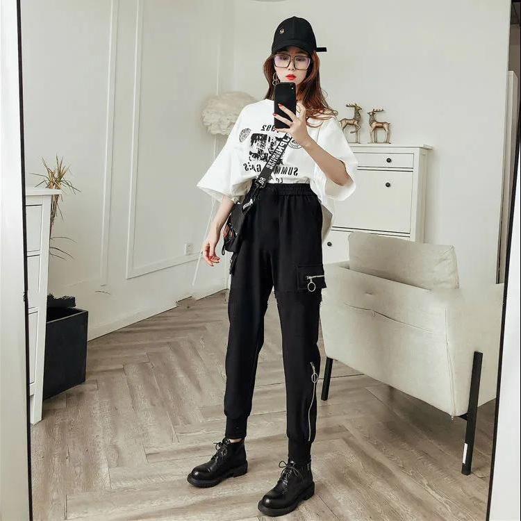 WTEMPO Women Zipper Decoration Joggers Pants Casyal Sport Long Sweatpants Loose Casual Baggy Trousers