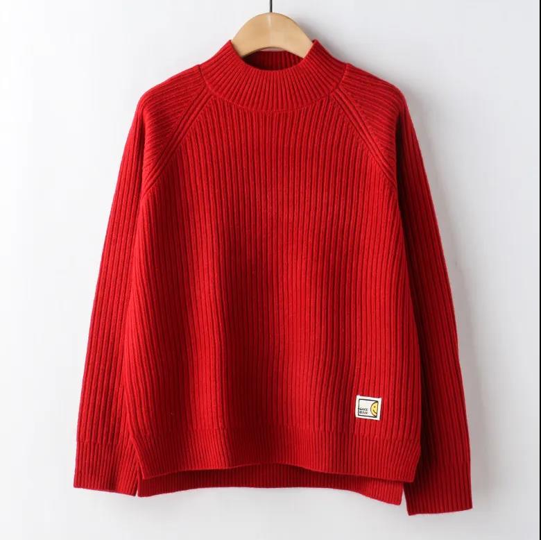 Women's Fashion Solid Color Half Turtleneck Pullover Sweater Casual Loose Large Size Side Slit Sweater
