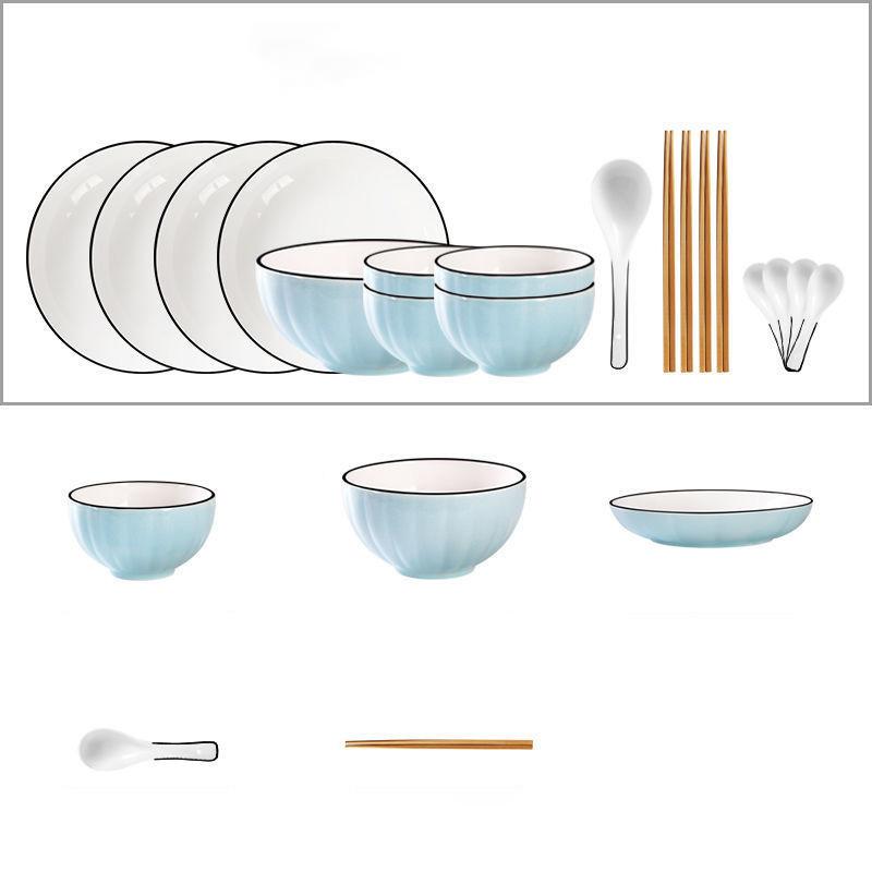 Set Creative Ceramic Bowl Plate Japanese Noodle Soup Bowl Eating Pumpkin Vegetable Plate Dish