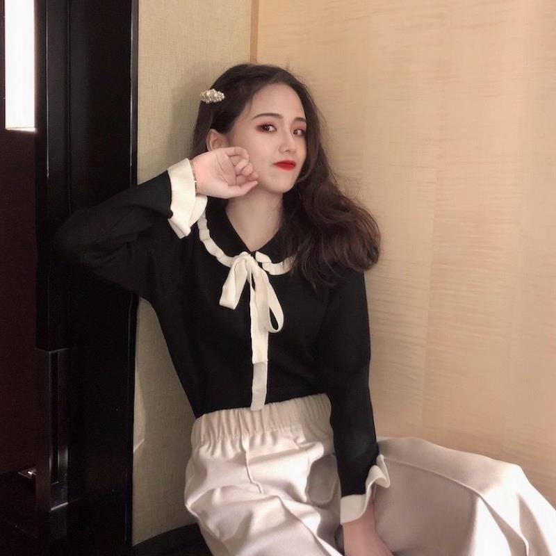Knitwear Autumn and Winter New Female Foreign Body Slim Slimming Wooden Ear Long-sleeved Shirt