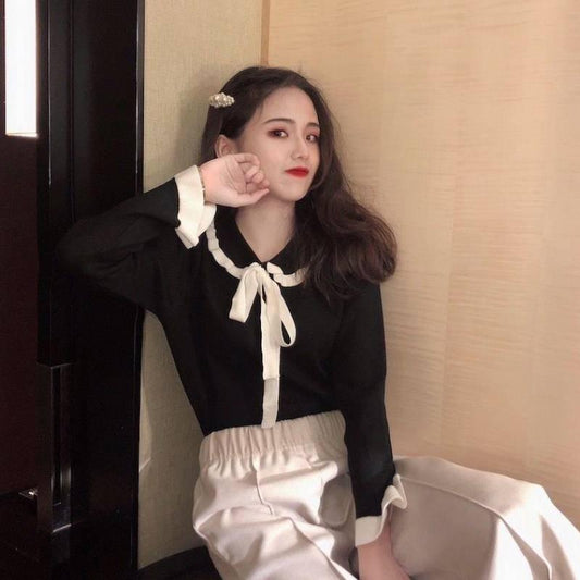 Knitwear Autumn and Winter New Female Foreign Body Slim Slimming Wooden Ear Long-sleeved Shirt