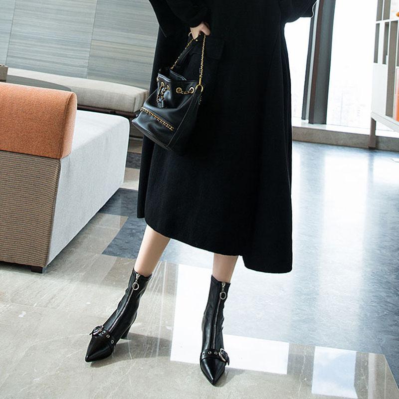 Sexy Elastic High Boots Pointed Toe Boots Zipper Chunky Heel Leather Knee-high Boots Winter