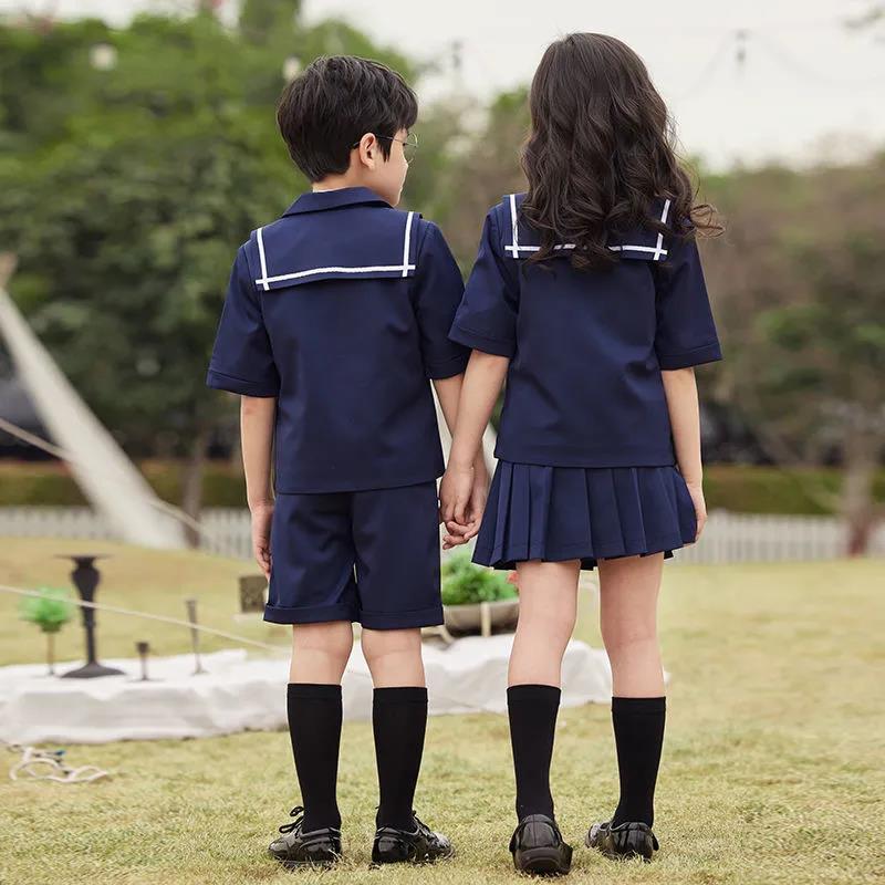Kids Girls British Style School Uniform Student Uniforms Suit Long Sleeve Coat with Shirt Tie Mini Skirt Set Child Anime Costume
