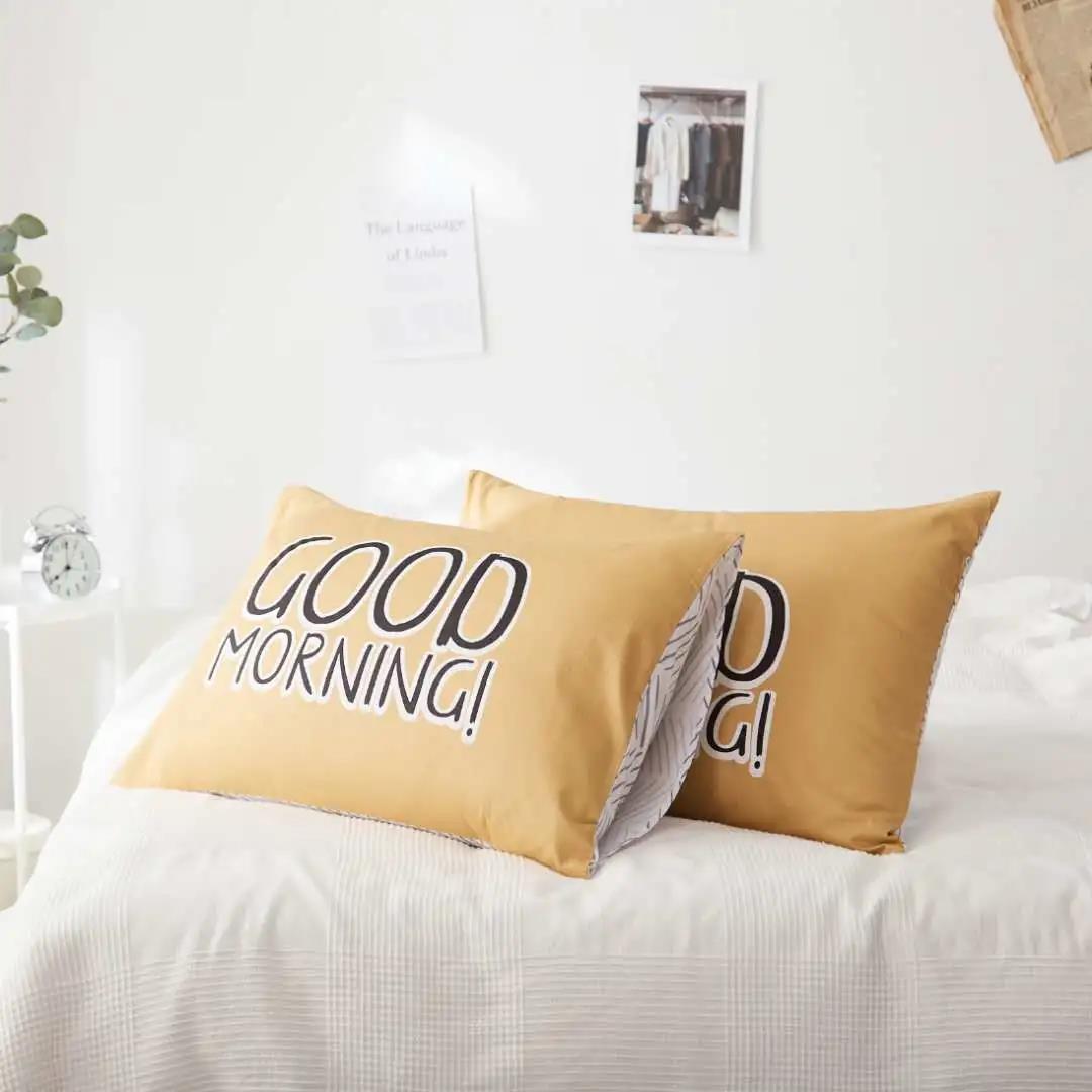 Two-piece Cotton Pillowcase Letter Printing Thickened Brushed Pillowcase Bedding