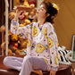 Women's Pajamas for Fall Winter Coral Fleece Sleepwear Set Flannel Warm Thick Home Wear Suit Cartoon Cute Loose Nightwear Long Sleeve Round Collar