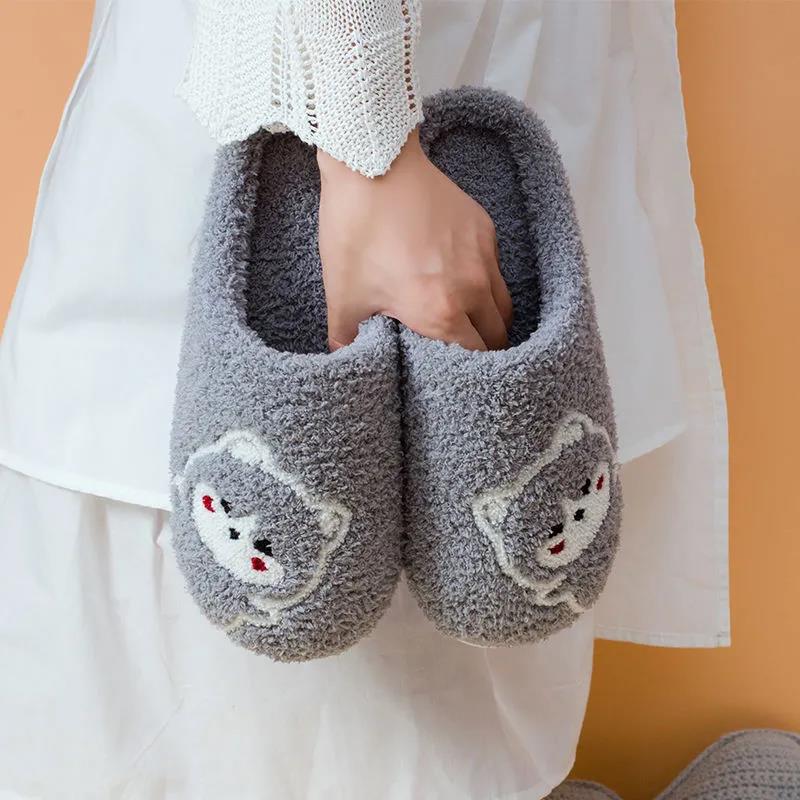 Autumn and Winter Cotton Slippers for Men and Women Cute Indoor Embroidered Non-slip Warm Couple Slippers