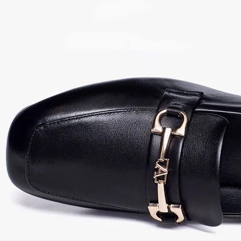 Soft Leather Single Shoes Women's Low-heel Carafe Square-toed Leather Shoes Thick Heel British Style Slip-on Work Women's Shoes