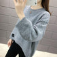 Autumn and Winter Loose Casual Sweater Round Neck Solid Color Simple Top Long Sleeve Women's Sweater