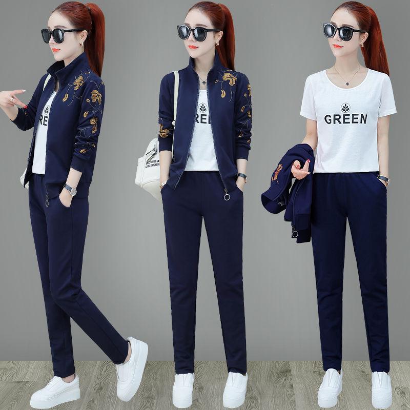 Two pcs set wild long-sleeved casual sweatshirt set large size spring and autumn women's clothing