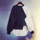 Autumn and Winter Color Matching Fake Two-piece Round Neck Long-sleeved Sweater Loose Striped Stitching Top Coat Women