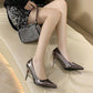 Summer Pointed French Girl Silver High Heels Female Stiletto All-match Patent Leather Single Shoes Spring and Autumn Models