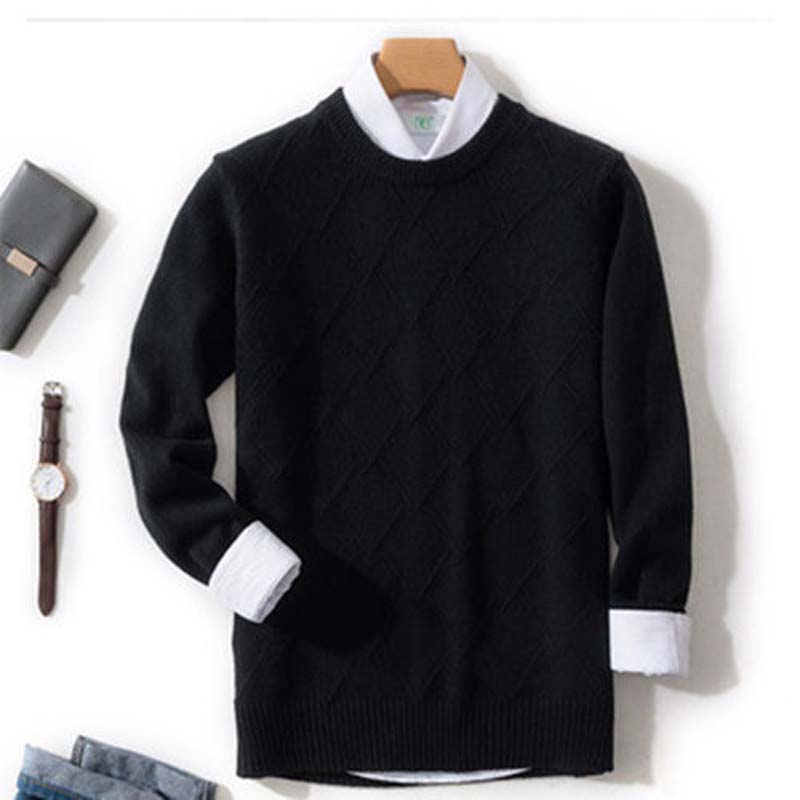 Autumn and Winter Solid Color Wool Men's Round Neck Sweater Loose Pullover Thickened New Business Casual Pullover