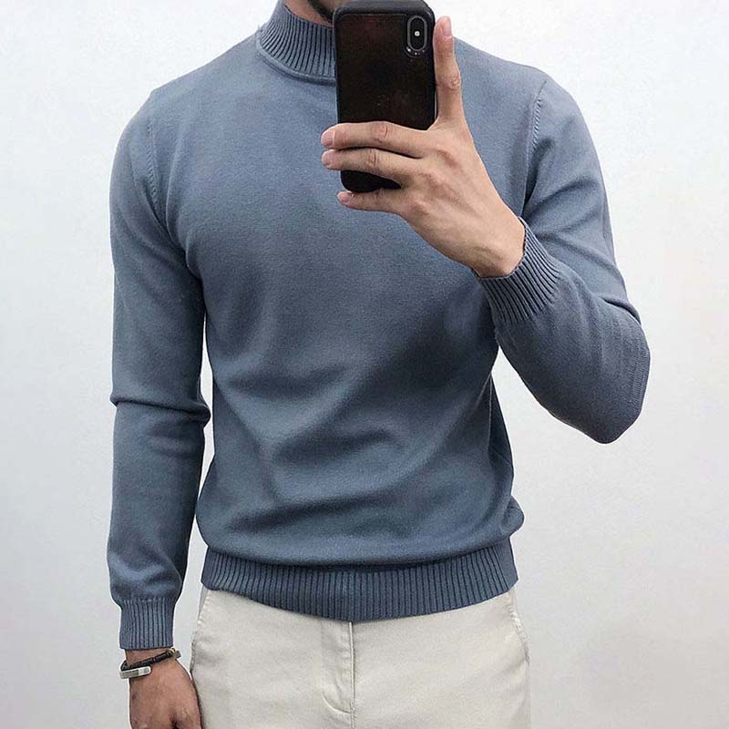 2020 Autumn and Winter Solid Color High Collar Sweater Men's Thin Section Slim Sweater Pullover
