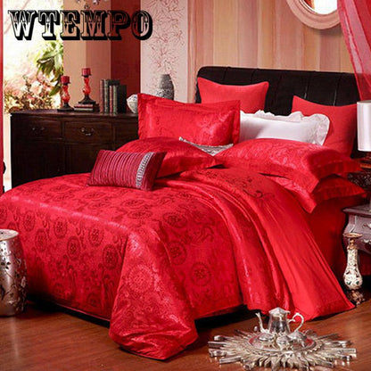 Luxury Silk satin Jacquard Bedclothes Bedding set Wedding Noble Palace Bed set bed linen