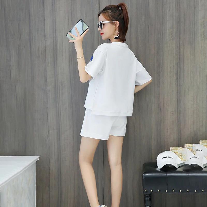 Pure Cotton Casual Sportswear Suit Women's Summer Printing Loose Short-sleeved Shorts Running Two-piece Home Comfort Suit