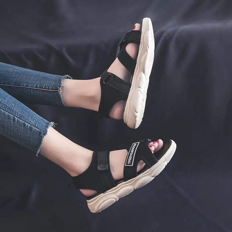 Sports Sandals Women's Soft Sole Lightweight Korean Fashion Sandals Student Velcro Beach Shoes
